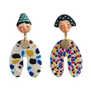 5/$25 NWT Colorful Dangle Resin Painted Doll Earrings